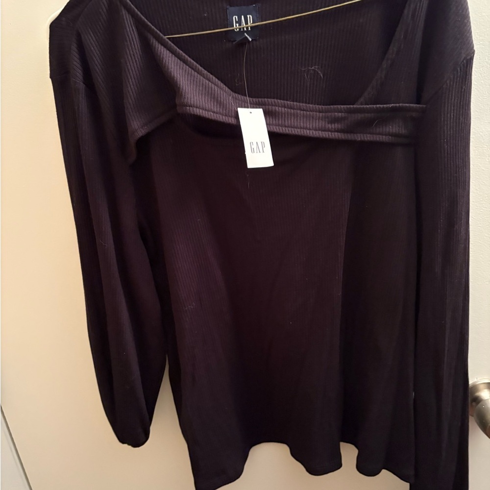 NWT GAP Women's Black asymmetrical chest ribbed black top size xxl